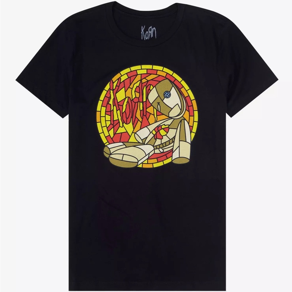 Korn Black boyfriend fit large band T-Shirt stained glass Graphic Design issues